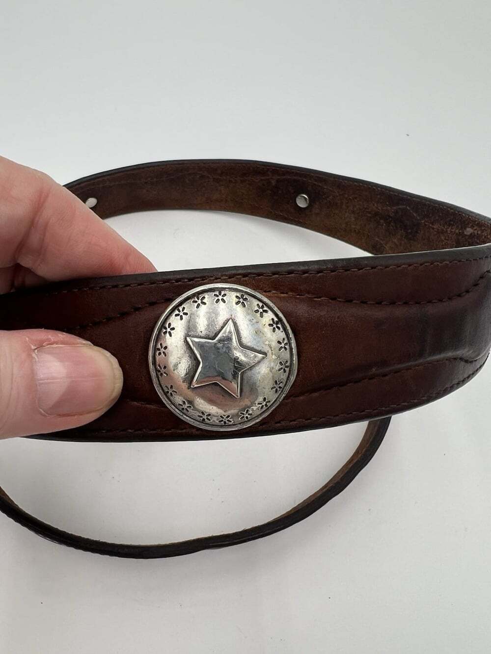 Justin 1638D Leather Western Belt Size 40 Cowboy Bull Rider Concho Brown - Picture 7 of 14